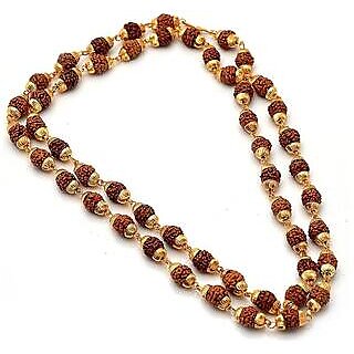                       5 Mukhi Rudraksha Mala Golden Cap Mala With Rudraksha Bracelet For Men  Women                                              