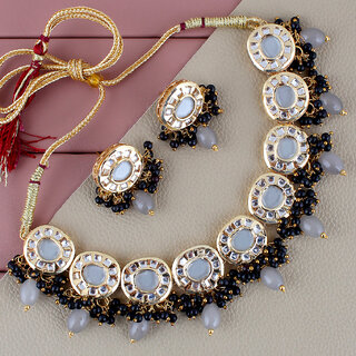 Lucky Jewellery Meenakari Gold Plated Black Color Earring Combo Kundan Choker Necklace set (1010-J5SK-1816-BL) Lucky Jewellery Meenakari Gold Plated Black Color Earring Combo Kundan Choker Necklace set (1010-J5SK-1816-BL)