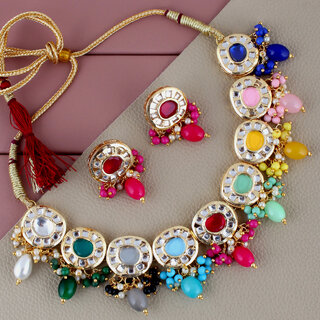 Lucky Jewellery Meenakari Gold Plated Multi Color Earring Combo Kundan Choker Necklace set (1010-J5SK-1816-MT) Lucky Jewellery Meenakari Gold Plated Multi Color Earring Combo Kundan Choker Necklace set (1010-J5SK-1816-MT)