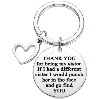 M Men Style  Thank You For My Being My Sister With Heart Charm Silver Stainless Steel Keychain KeyS7