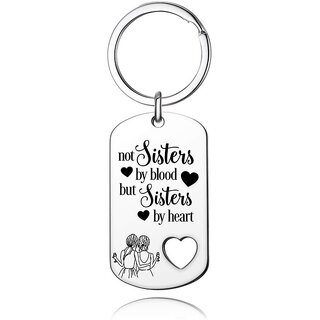                       M Men Style Not Sisters By Blood But Sisters By Heart Silver Stainless Steel Keychain For Men KeyS8                                              