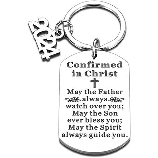 M Men Style  Religious Cross Confirmed in Christ 2024 Charm  Silver  Stainless Steel Keychain KeyS10