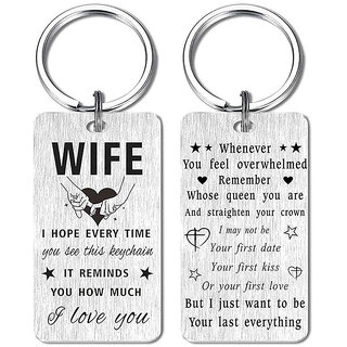                      M Men Style Wife I Hope Every Time You See This Keychain Silver Stainless Steel Keychain For Men                                              