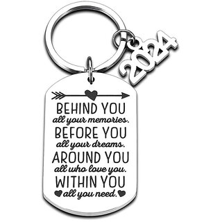                       M Men Style  Behind You Before You Around You Within You  Silver  Stainless Steel Keychain KeyS18                                              