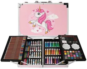 Unicorn Print Pink Color 145 PCS Art Supplies, Drawing Art Kit for Kids Adults Art Set with Double Sided Trifold Easel,
