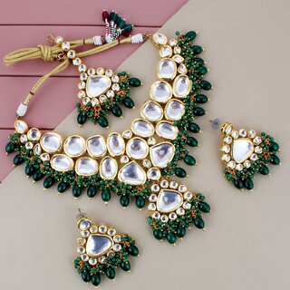 LUCKY JEWELLERY Meenakari 18K Gold plated Green color Uncut, faux Kundan Necklace Set (2916-M6SK-1674-G) LUCKY JEWELLERY Meenakari 18K Gold plated Green color Uncut, faux Kundan Necklace Set (2916-M6SK-1674-G)