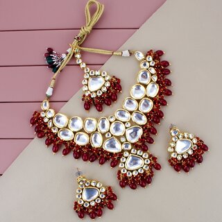                       LUCKY JEWELLERY Meenakari 18K Gold plated Maroon color Uncut, faux Kundan Necklace Set (2916-M6SK-1674-M)                                              