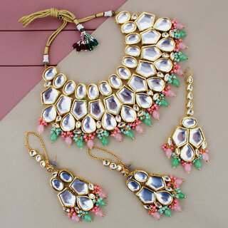 LUCKY JEWELLERY Meenakari Gold plated Multi color pentagon shape Kundan Necklace Set (3776-M6SK-1676-PKMNT) LUCKY JEWELLERY Meenakari Gold plated Multi color pentagon shape Kundan Necklace Set (3776-M6SK-1676-PKMNT)