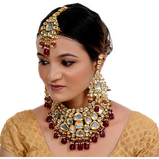 LUCKY JEWELLERY Meenakari 18K Gold plated Maroon color dibbi Kundan Necklace Set (4990-M4SK-1667-M) LUCKY JEWELLERY Meenakari 18K Gold plated Maroon color dibbi Kundan Necklace Set (4990-M4SK-1667-M)