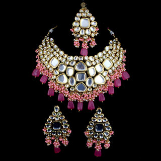 LUCKY JEWELLERY Meenakari 18K Gold plated Pink color dibbi Kundan Necklace Set (4990-M4SK-1667-PK) LUCKY JEWELLERY Meenakari 18K Gold plated Pink color dibbi Kundan Necklace Set (4990-M4SK-1667-PK)