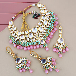 LUCKY JEWELLERY Meenakari 18K Gold plated Multi color dibbi Kundan Necklace Set (5910-M4SK-1574-MNTPK) LUCKY JEWELLERY Meenakari 18K Gold plated Multi color dibbi Kundan Necklace Set (5910-M4SK-1574-MNTPK)