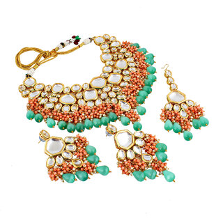                      LUCKY JEWELLERY Meenakari 18K Gold plated Multi color dibbi Kundan Necklace Set (5910-M4SK-1574-PHMNT)                                              