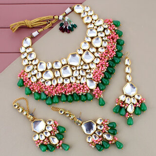 LUCKY JEWELLERY Meenakari 18K Gold plated Multi color dibbi Kundan Necklace Set (5910-M4SK-1574-PKG) LUCKY JEWELLERY Meenakari 18K Gold plated Multi color dibbi Kundan Necklace Set (5910-M4SK-1574-PKG)