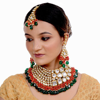                       LUCKY JEWELLERY Meenakari 18K Gold plated Multi color dibbi Kundan Necklace Set (7227-M4SK-1568-RED-G)                                              