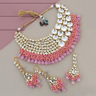 LUCKY JEWELLERY Meenakari 18K Gold plated Pink color dibbi Kundan Necklace Set (8656-M4SK-1568-PK)