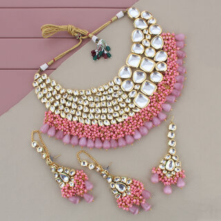                       LUCKY JEWELLERY Meenakari 18K Gold plated Pink color dibbi Kundan Necklace Set (8656-M4SK-1568-PK)                                              