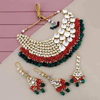                       Lucky Jewellery Meenakari 18K Gold plated Multi color dibbi Kundan Necklace Set (8656-M4SK-1568-RED-G)                                              
