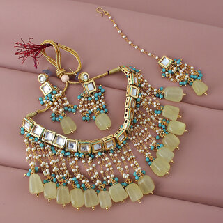                       Lucky Jewellery Meenakari 18k Gold Plated Multicolor White Kundan Choker Necklace Set (1073-J5SK-1665-FY)                                              