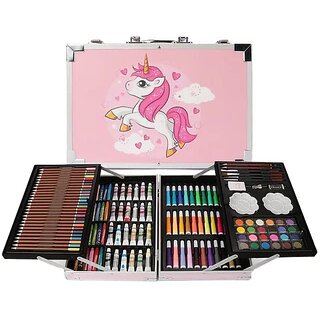 Unicorn Print Pink Color 145 PCS Art Supplies, Drawing Art Kit for Kids Adults Art Set with Double Sided Trifold Easel,