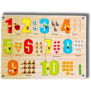                       Aasiyaenterprises Numeric Numbers 1 To 10 Wooden Puzzle Board For Kids With Knobs  Pictures (Multicolor)                                              