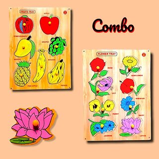                       Aasiyaenterprises Flower Name  Fruits Picture Puzzle Board Combo For Kids And Toddler (Multicolor)                                              