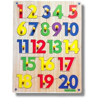                       Aasiyaenterprises 1 To 20 Counting Numbers Wooden Puzzle Board With Knob Educational Game For Kids (Multicolor)                                              