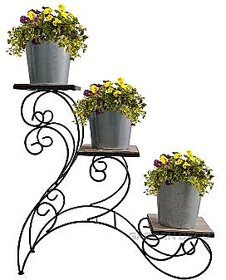 GARDEN DECO Three Tier Planter Stand with 3 Metal Planters