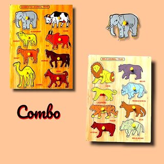                       Aasiyaenterprises Domestic Animal And Wild Animal Picture Puzzle Board Combo For Kids And Toddler (Multicolor)                                              