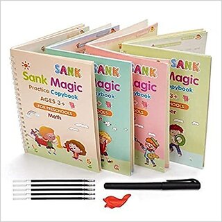                      Aasiya Enterprises Sank Magic Practice Copybook, (4 Book + 10 Refill) Magic Book For Kids (Multicolor)                                              