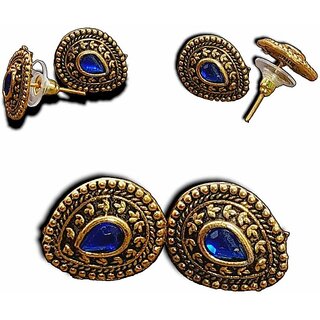                       Aasiyaenterprises Golden Earring With Blue Stone Party Wear Or Daily Uses Alexandrite Alloy Stud Earring                                              