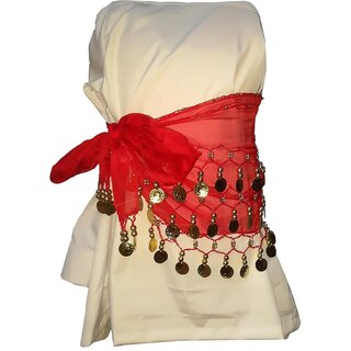                       Kaku Fancy Dresses Red Color Belly Dance Belt For Kids Western Belly Dance -Red, Free Size, For Girls                                              