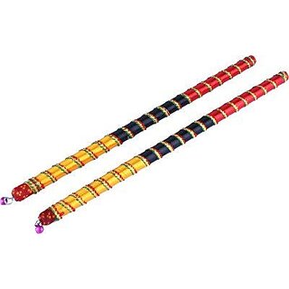 Kaku Fancy Dresses Wooden Dandiya for Navratri Garba Dance - Multicolour, 15 Inch (Decorated Dandiya, 10 Pair)