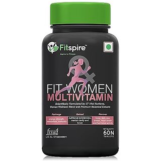                       Fitspire Women Multivitamin Tablets Mltivitamin with Biotin Vitamin C  21 Vital Nutrients for Overall Health Radiance Strong Bones  Immunity (Veg) Pack of 60 tablets                                              