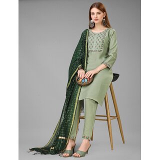                       SVB Pista Green Embroideried Kurta Set                                              