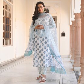 SVB White Printed Kurta Set