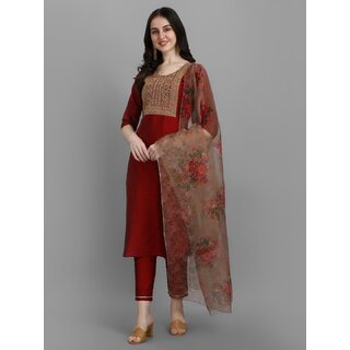                       SVB Maroon Embroideried Kurta Set                                              