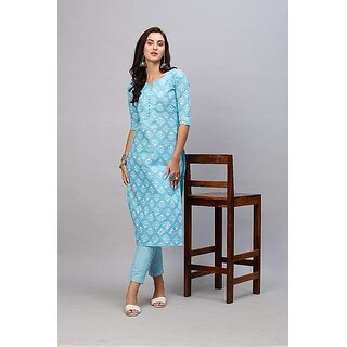                       SVB Women Cotton Blend Kurta and Pant Set                                              