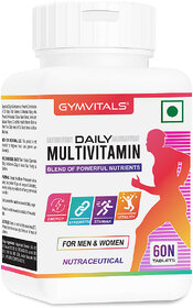Gymvitals Daily Multivitamin for Men and Women, 60 Multivitamin Tablets, with Zinc, Vitamin C, Vitamin D3, Multiminerals