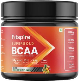 Fitspire super gold BCAA supplement 250gm with Fruit Punch Flavour for men women, Intra-Workout, Helping muscle growth and recovery, 19 servings 211 ratio (Leucine, Isoleucine, valine)