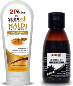 Subaxo Herbal Haldi  - Turmeric Face Wash 120 ml  Charcoal Face WashAnti AcneOil Control   100 ml
