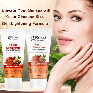                       Globus Naturals Skin Lightening Kesar Chandan Face Care Combo - Peel off Mask 100gm & Face Cream 50g Set of 2                                              