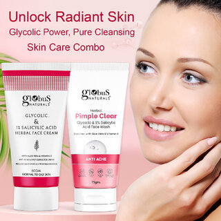 Globus Naturals Anti Acne & Pimple Clear Glycolic Face Care Combo- Face Wash 75gm, Face Cream 50gm, Set of 2 Globus Naturals Anti Acne & Pimple Clear Glycolic Face Care Combo- Face Wash 75gm, Face Cream 50gm, Set of 2