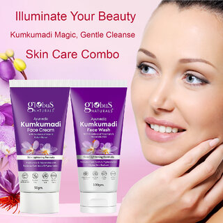                       Globus Naturals Skin Lightening Kumkumadi Face Care Combo- Face Wash 100gm, Face Cream 50gm, Set of 2                                              