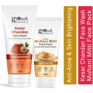                       Globus Naturals Face Care Combo Set of 2- Kesar Chandan Face Wash 75gm and Multani Mitti Face Pack 50 gm                                              