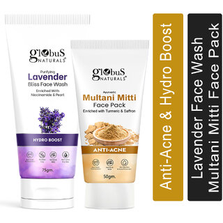 Globus Naturals Face Care Combo Set of 2- Lavender Face Wash 75gm and Multani Mitti Face Pack 50 gm Globus Naturals Face Care Combo Set of 2- Lavender Face Wash 75gm and Multani Mitti Face Pack 50 gm