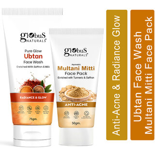 Globus Naturals Face Care Combo Set of 2- Ubtan Face Wash 75gm and Multani Mitti Face Pack 50 gm Globus Naturals Face Care Combo Set of 2- Ubtan Face Wash 75gm and Multani Mitti Face Pack 50 gm