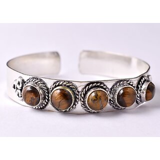                       AAR Jewels Brass Tiger's Eye Silver Charm Bracelet                                              
