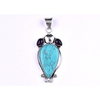                       AAR Jewels Handcrafted Pendant Necklace Silver Turquoise Metal Locket Set                                              
