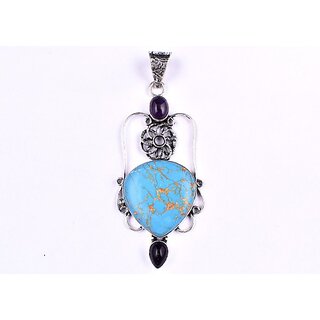                       AAR Jewels Gemstone Pendant Necklace Rhodium Turquoise Metal Pendant                                              