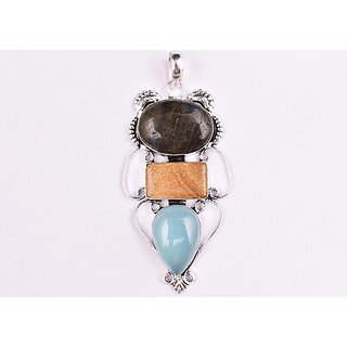                       AAR Jewels Gemstone Pendant Necklace Rhodium Labradorite Metal Locket                                              